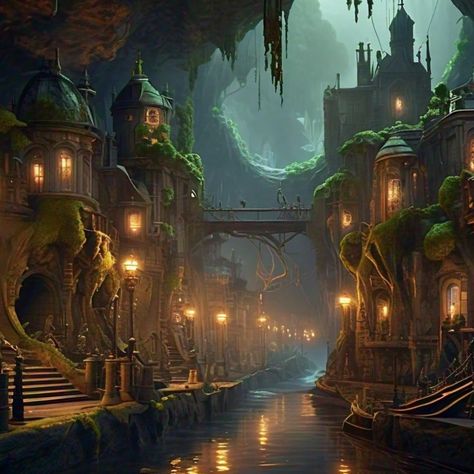 Ah, the wonderful world of the Nilleli Cave City. Where statues come to life and sprites dance along the neon glow of the magical lanterns. Be you a Gifter, Mimic, or Leaper, I’m sure you have an opinion of their leader, Regaldo, living in the gothic castle at the end of the river that roams through the underground town. And I’m certain that opinion isn’t all too friendly. Link in bio for book 1, book 2 drops Sep 15. #booksy #kindleunlimited #bookish #bookstagram #scifibooks #scififantasy #... Underground Castle, Underground Town, Magical Cave, Cave Aesthetic, Cave Castle, Cave Town, Underground River, Cave City, Underground Caves