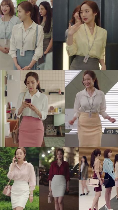 Kim Miso Secretary Outfit, Korean Corporate Fashion, Secretary Outfits Aesthetic, Secretary Kim Outfit, Kdrama Office Outfit, Secretary Outfits Offices, Kdrama Clothes, Preppy Chic Outfits, Kdrama Outfits