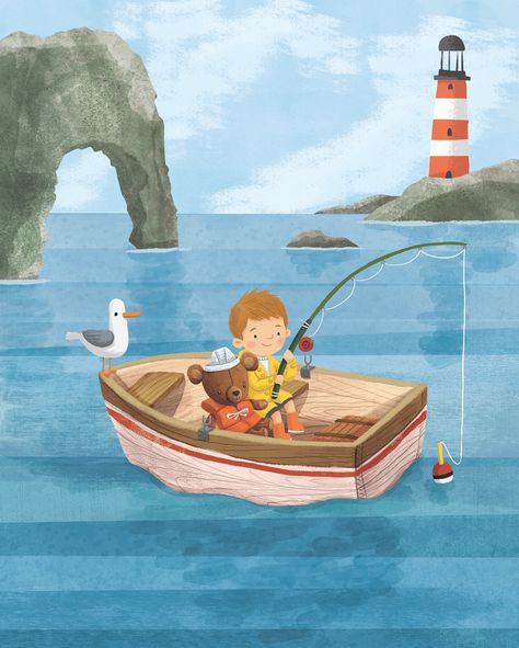 Fishing Illustration, Door Illustration, Book Illustration Layout, Durdle Door, Boat Illustration, Transportation Theme, Diy Abstract Canvas Art, Summer Illustration, Fish Illustration