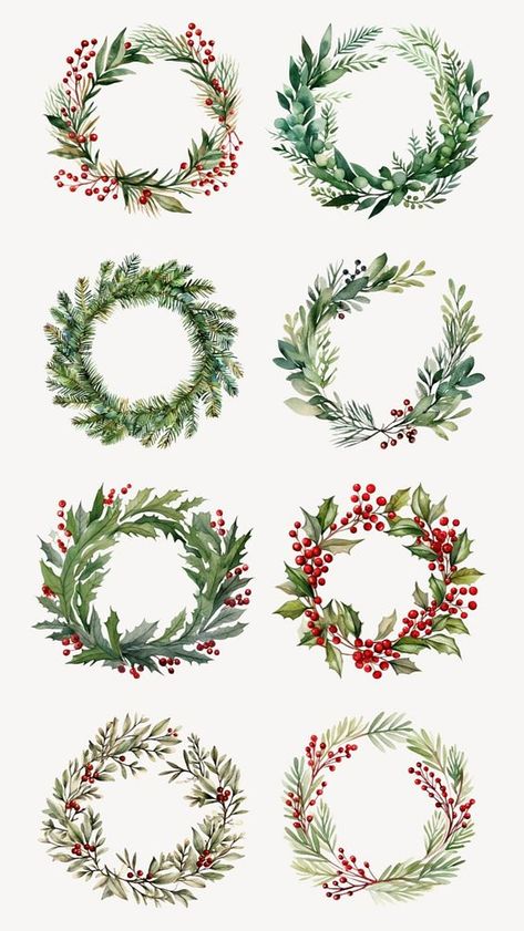 Christmas Wreath Painting Watercolor, Christmas Poster Graphic Design, Watercolour Wreath Christmas, Christmas Wreaths Watercolor, Christmas Watercolor Wreath, Watercolour Christmas Wreath, Christmas Wreaths Illustration, Watercolor Wreath Christmas, Wreath Drawing Christmas