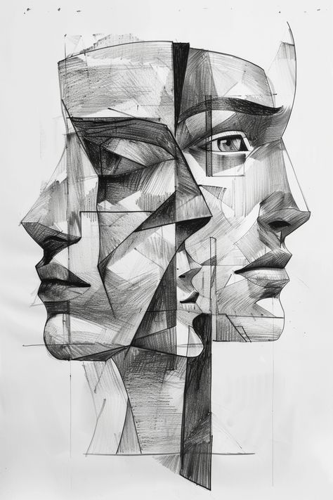 Cubist Style Collage: Abstract Geometric Art Cubist Collage, Experimentation Art, Cubist Drawing, Cubist Portraits, Charcoal Artwork, Inspirational Digital Art, Style Collage, Charcoal Portrait, Collage Drawing