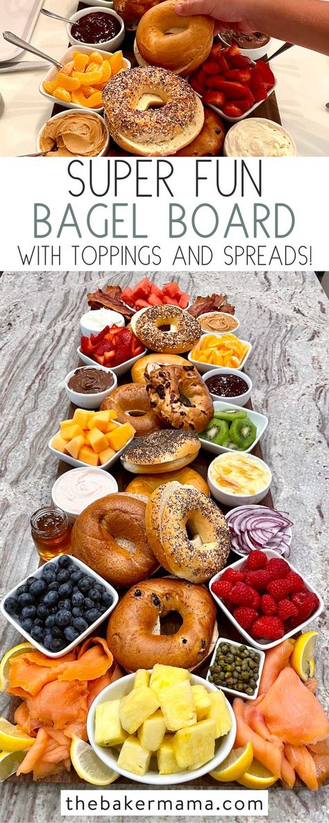 Bagel Board, Bagel Bar, Breakfast For A Crowd, Brunch Spread, Breakfast Bagel, Healthy Brunch, Breakfast Party, Charcuterie Inspiration, Family Breakfast