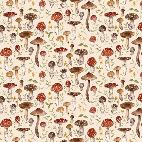 Mushroom Background, Cottagecore Wallpaper, Mushroom Wallpaper, Plant Book, Contemporary Textiles, Vintage Mushroom, Cute Animal Drawings Kawaii, Apple Watch Wallpaper, Phone Wallpaper Patterns