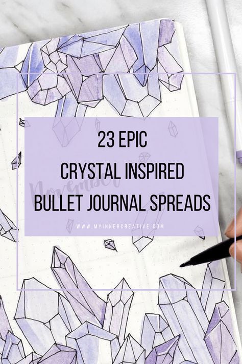 Crystal Doodles, Goals Bullet Journal, Bullet Journal Spreads, Grid Journals, Bullet Journal Cover Page, Dot Grid Journal, Spiritual Journals, Self Care Bullet Journal, Bullet Journal Mood