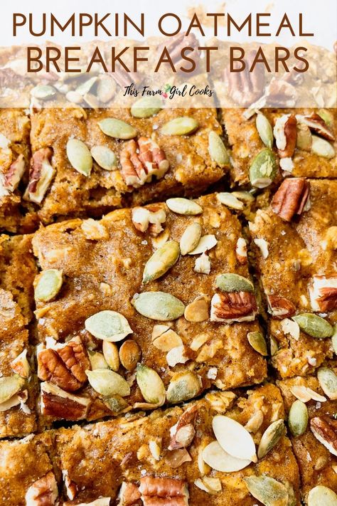 Balanced Breakfast Meal Prep, Healthy Pumpkin Breakfast Bars, Fall Breakfast Casserole, Pumpkin Breakfast Casserole, Pumpkin Oatmeal Bake, Healthy Fall Breakfast Recipes, Homemade Breakfast Bars, Pumpkin Granola Bars, Healthy Pumpkin Bars