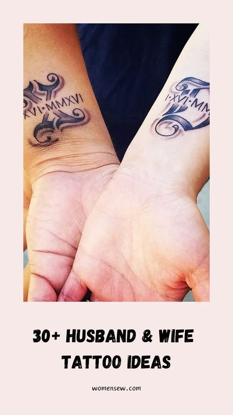 Husband and Wife Tattoo Tattoo Ideas To Honor Husband, Tattoo Ideas Men And Women, Couples Tattoos Wedding Date, Forever After All Tattoo, Small Tattoos For Husband, Husband And Wife Tattoo Ideas, Matching Anniversary Tattoos, Wife And Kids Tattoo For Men, Tattoo Husband Name