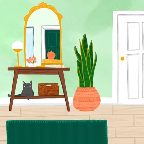 Emily Hall on Instagram: “A minty entrance. Welcome home.  #emileerosestudio #procreate #ipadart #illustration #womenofillustration #bardotbrush #interiordesign…” Entrance Illustration, Hall Illustration, Hall Interior, Interior Illustration, Ipad Art, Entry Hall, Entrance Hall, House Entrance, Welcome Home