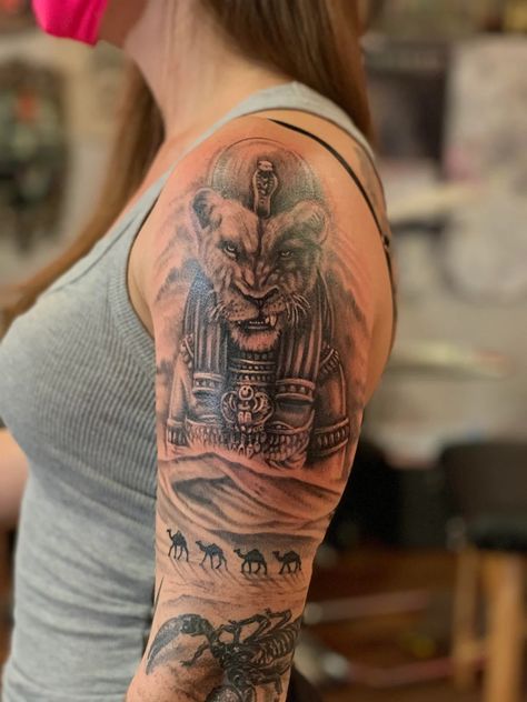 Sekhmet Tattoo, God Tattoos, Egyptian Gods, Tattoo Designs Men, Tattoos And Piercings, Polynesian Tattoo, Skull Tattoo, Cool Tattoos, Tatting