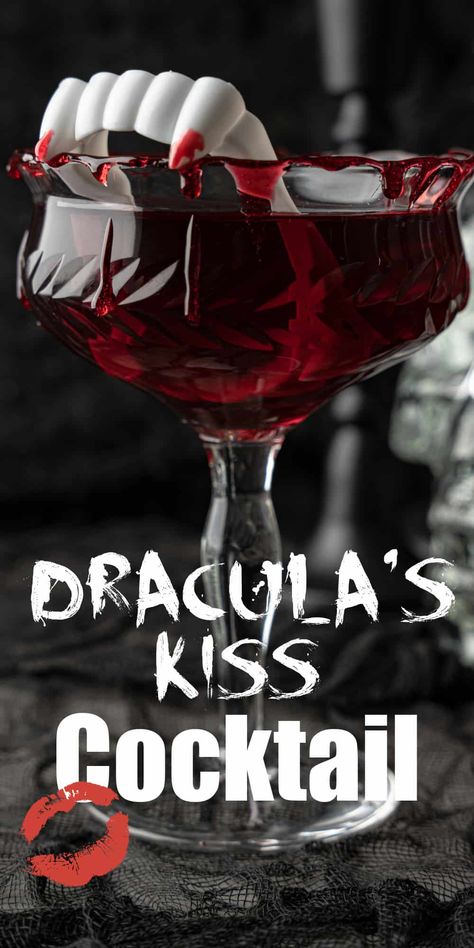 This Dracula's Kiss - Halloween Cocktail is the perfect libation for your haunting hour beverage. Vodka, cranberry juice, black cherry juice, vampire teeth and of course, the perfect blood dripping rim! Blood Bag Cocktail, Aruba Style, Acotar Party, Spooky Drinks, Haunted Party, Black Cherry Juice, Haunting Hour, Vodka Cranberry, Halloween Drinks Alcohol