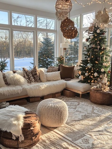 Embrace the free-spirited essence of boho Christmas decor this season. Find inspiration for 32 effortless hairstyles to match your holiday flair. Mix natural materials, global textiles, and vintage touches for a warm and inviting festive space. Our bohemian-inspired collection features macrame hangings, tassel ornaments, and eclectic accents that celebrate creativity and wanderlust. Natural Christmas Living Room, Natural Boho Christmas Decor, Boho Christmas Bedroom Decor, Christmas Boho Decor Ideas, Boho Christmas Tree Bohemian, Boho Christmas Table, Boho Christmas Tree Ideas, Boho Christmas Aesthetic, Boho Christmas Decor Ideas