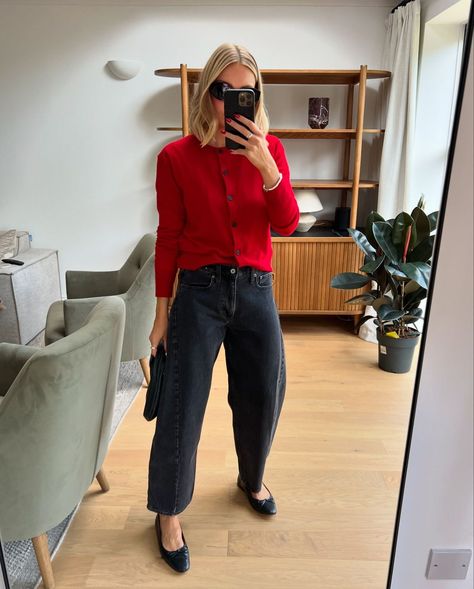 Lydia Tomlinson | Transitional outfit inspo from past to present 🍂 | Instagram Red Flats Outfit, Lydia Tomlinson, Parisian Outfit, Flats Outfit, Red Flats, Transition Outfits, Vanessa Bruno, Parisian Chic, Red Top