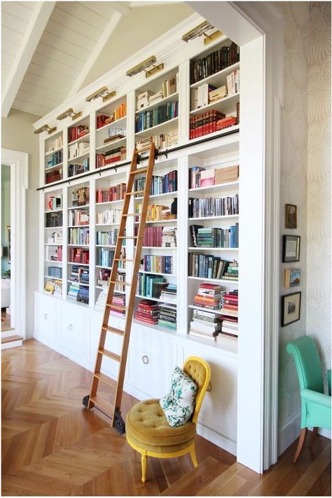 Friday Favorite: Library Bookcases with Ladders Floor To Ceiling Bookshelves, Bookcase Ideas, Bookshelf Ideas, Library Bookshelves, Farmhouse Flair, Library Ladder, Library Office, Library Bookcase, Library Room