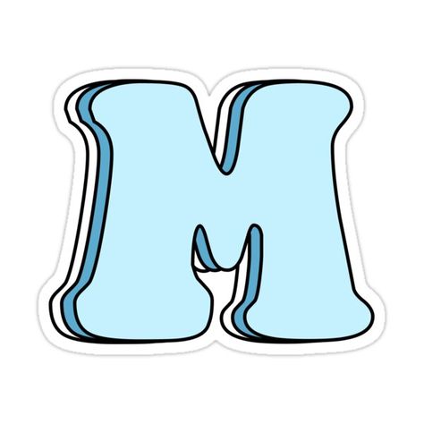 Letter M Design Art, Blue Letter Aesthetic, M Letter Aesthetic, M Aesthetic Letter, M Sticker, Blue Stickers, Bubble Font, Blue Letters, 17 Agustus