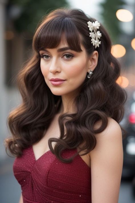 27+ Updo Hairstyles With Bangs 18 Wedding Hairstyles Long Hair Bangs, Wedding Bangs Hair, Formal Bangs Hairstyle, Old Hollywood Hair With Bangs, Short Hair Updo With Bangs, Half Up Half Down Wedding Hair With Bangs, Formal Updo With Bangs, Bridal Hairstyles With Bangs, Formal Hair With Bangs