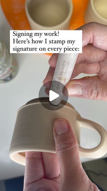 Rachel C Pottery | Here’s how I stamp my signature on every ceramic piece I make. Kinda feels like leaving a little fingerprint on each one 🥰 #artistsi... | Instagram Pottery Signatures, Pottery Stamps, Ceramic Stamps, Pottery Stamp, Pottery Stamps Signature Ideas, Initial Stamps For Pottery, Pottery Signature Stamp, Pottery Stamps Signature, Pottery Makers Marks