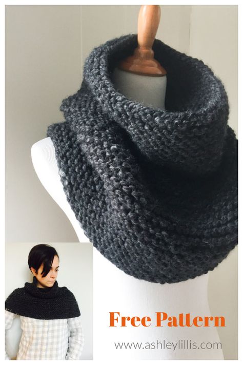 Simple Funnel Cowl Free Knitting Pattern Free Cowl Knitting Patterns Simple, Knit Cowls Patterns Free, Knitting Cowl Patterns Free, Knitting Bandana, Knitting Beginners, Snood Knitting Pattern, Knotting Patterns, Knitted Cowls, Bulky Yarn Patterns