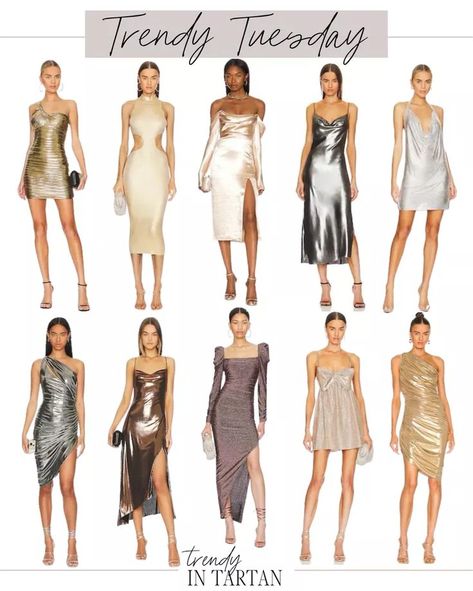 Metallics Fashion, Nyfw Outfits, Metallic Dresses, Tartan Fashion, Nye Dress, Dresses Holiday, Nye Outfits, New Years Outfit, Metal Clothing