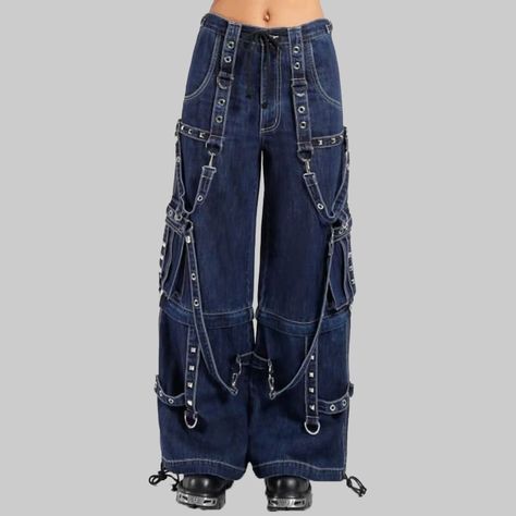 Goth Cargo Pants, Cargo Pants With Straps, Pants With Straps, Gothic Style Clothing, Tripp Pants, Gothic Pants, Strap Pants, Diy Vetement, Denim Cargo