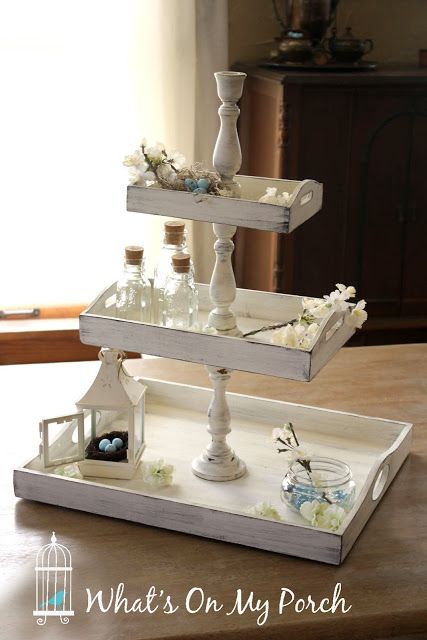 You've likely been to the home décor stores and seen all the cute little three-tiered trays. Some are round, some are rectangular. Some a... Three Tiered Tray, Diy Tiered Tray, Tiered Tray Diy, Diy Tray, Tray Diy, Diy Vanity, Homemade Decor, Tiered Stand, Tiered Trays