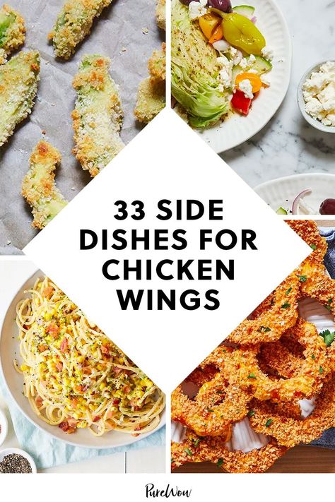 What goes with chicken wings? Transform wings into a nutritious dinner with these 33 side dishes to serve at your next BBQ. #chicken #wings #sides Chicken Wings Lunch Ideas, Side For Wings Ideas, Healthy Chicken Wing Dinner, What To Serve With Wings At A Party, Sides For Chicken Wings Dinners, Chicken Wings And Salad, What Goes With Wings Sides, Sides To Serve With Chicken Wings, What Sides Go With Chicken Wings