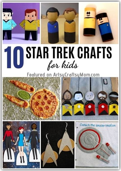 Get your geek on and go where no crafter has gone before - with these fun and easy Star Trek Crafts and Activities! Includes something for all ages! Nerdy Crafts Diy, Star Trek Crafts, Star Trek Crochet, Mermaid Crafts For Kids, Star Trek Outfits, Star Trek Birthday, Star Trek Party, Craft Themes, Star Trek Theme