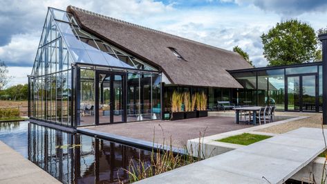 Glass Greenhouse, Thatched Cottage, Diy Greenhouse, Glass House, A House, The Netherlands, Netherlands, Roof, Villa