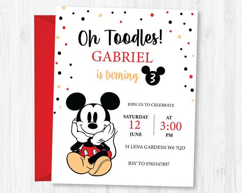 Mickey birthday invitation, Red Black and Yellow Mickey Mouse invitate | Birthday, Boys, Polka Dot Printable Intant download https://etsy.me/3MfQXqt #birthday #mickeymouseinvitation #mickeymouseparty #mickeymousebirthdayinvite #personalisedbirthdaycard Mickey Mouse Invitations 1st Birthday, Mickey Mouse Party Invitations, Mickey Mouse Birthday Invitation, Mickey Mouse Birthday Theme, Mickey Invitations, Mickey Mouse Printables, Mickey Mouse Birthday Decorations, Mickey Mouse Bday, Mickey Mouse Themed Birthday Party