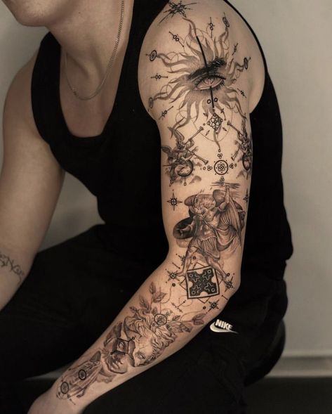 Amazing 3d Tattoos, Brain Tattoo, Full Arm Tattoos, Geometric Tattoo Design, Full Body Tattoo, Greek Tattoos, 3d Tattoos, Full Sleeve Tattoos, Arm Sleeve Tattoos