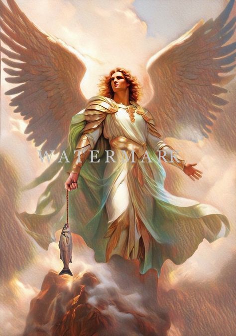 St. Raphael the Archangel Custom Digital Oil Painting DIGITAL DOWNLOAD NOTE:  THIS IS A DOWNLOADABLE DIGITAL PHOTO AND A LINK WILL BE PROVIDED FOR DOWNLOAD UPON PURCHASE The image you receive will not have any watermarks on it. This is a custom digital oil painting of St. Raphael the Archangel created by Saints Alive Art Studio Saint Raphael Archangel, St Gabriel Archangel, Angel Raphael, St Raphael Archangel, Raphael Angel, St Gabriel, Saint Raphael, Saint Gabriel, St Raphael