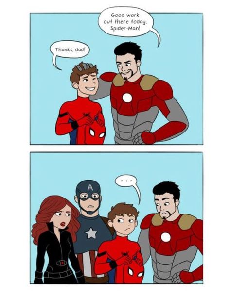 Peter Parker one shots - Not a chapter i just love Irondad - Wattpad Stark Family, Superfamily Avengers, Avengers Pictures, Funny Marvel Memes, Marvel Fan Art, Dc Memes, Avengers Memes, Marvel Jokes, Bad Feeling