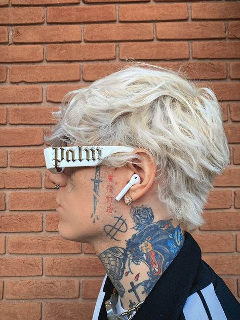 Platinum Blonde Hair Men Aesthetic, Platinum Silver Hair Men, Platinum Blonde Hair Man, Men’s Platinum Hair, Platinum Hair Aesthetic, Mullet Color, White Mullet, Men Blonde Highlights, Platinum Blonde Hair Men