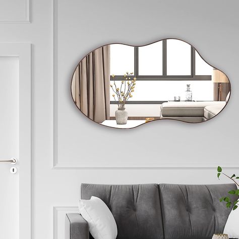 SHYFOY Irregular Mirrors for Wall Decor, 22"x36" Asymmetrical Wall Mirror Decorative Wavy Mirror for Living Room Bathroom Bedroom Entryway, Abstract Shape Curvy Mirror, Antique-Gold Blob Mirror, Curvy Mirror, Mirror For Living Room, Asymmetrical Wall, Mirror For Wall, Wavy Mirror, Elegant Console Table, Mirror Wall Living Room, Mirrored Console Table