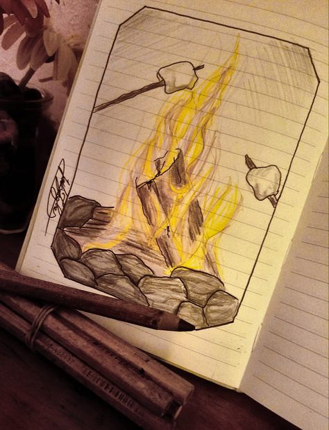 Oct. 5 drawing prompt: Campfire. It's pretty basic, but I like. Bonfire Drawing, Campfire Drawing, Fire Drawing, Team 8, Camp Fire, Bonfire Night, Drawing Prompt, Drawing Stuff, Camping Art