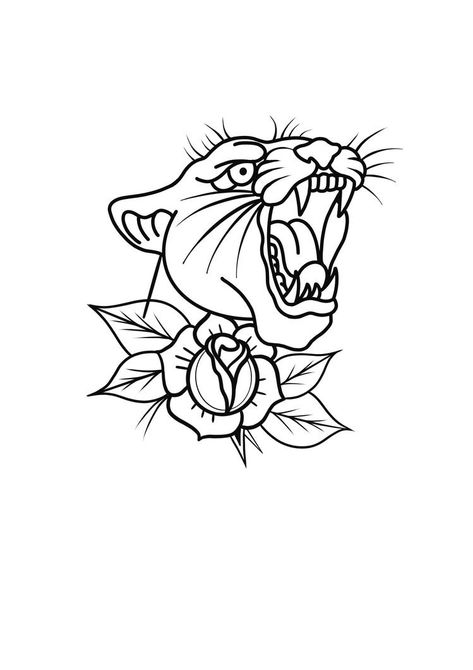 Traditional Tattoo Outline, Traditional Panther Tattoo, Traditional Tattoo Stencils, Hp Tattoo, Cherub Tattoo, Tattoo Apprenticeship, Men Tattoos Arm Sleeve, Forarm Tattoos, Cool Chest Tattoos