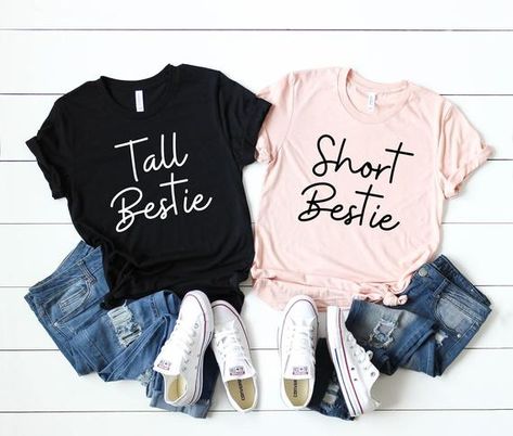 Mayching Shirts, Matching T Shirts For Best Friends, Bff Tshirt Ideas Matching Shirts, Best Friend Tee Shirts, Best Friends Shirts For 2, Tall Best Friend Short Best Friend, Bestie Tshirt Ideas, Best Friend T Shirt Ideas, Bff Shirts For 2