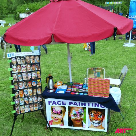 Face Painting Table Set Up, Waterproof Face Painting, Face Painting Stall Ideas, Face Paint Set Up Ideas, Face Painting Board Display, Face Paint Business, Face Paint Menu Board, Face Painting Display Board, Face Paint Booth Set Up