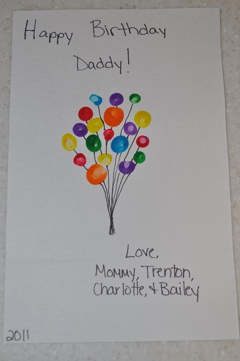 Junk Items, Fingerprint Balloons, Junk Drawers, Birthday Card For Dad, Anniversaire Diy, Homemade Birthday, Birthday Card Craft, Homemade Birthday Cards