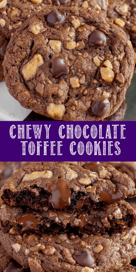 Heath Candy Cookies, Toffee Chocolate Cookies, Chocolate Heath Cookies, Heath Pieces Recipes, Heath Chips Recipes, Heath Cookies Recipes, Chewy Cookies Recipes, Heath Desserts, Toffee Shortbread Cookies