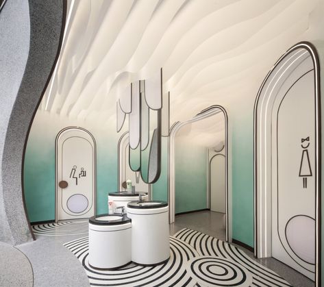 YinjiSpace - Pumi Design x Chongqing Luyuejiangcheng Lavatory Design, Wc Design, Restroom Design, Interior Design Presentation, Public Bathrooms, Washroom Design, Hotel Room Design, Bathroom Design Decor, Toilet Design