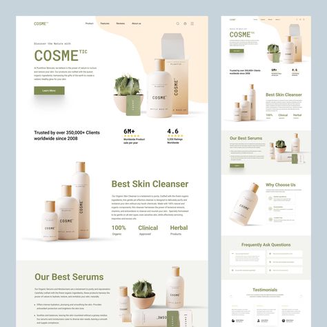 Landing Page Ideas Design Web, Beauty Product Website Design, Skincare Landing Page Design, Shopify Product Page Design, Make Up Website Design, One Product Website Design, Product Page Web Design, Cosmetic Website Design, 3d Website Design