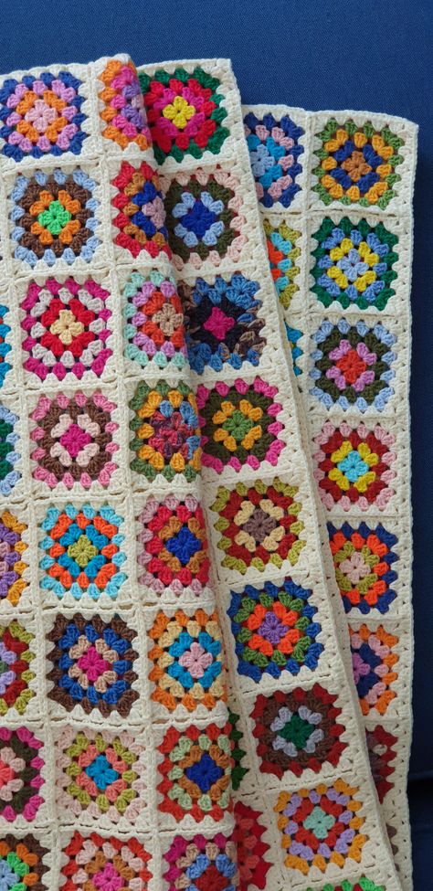 Multicolor Granny Square Blanket, Granny Patchwork Blanket, Crochet Big Granny Square Blanket, Granny Square Picnic Blanket, Mismatched Granny Square Blanket, Granny Square Color Schemes, Grant Square Blanket, Crochet Retro Blanket, Retro Granny Square Blanket