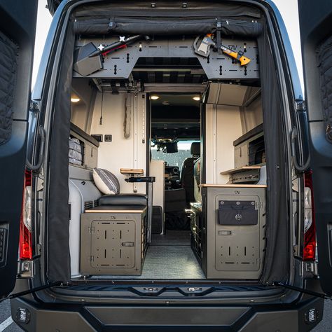 Check out our Gear Panels! Available as an Upper Horizontal Gear Panel or a Vertical Gear Panel these are made out of 1/8" powder coated aluminum with laser-cut L-Track and mounting holes for you to store and organize your gear however you like.   Available now at canyonadventurevans.com  #canyonadventurevans #vanlife #vanlifers #vanoutfitters  #camping #outdoors #adventure #adventuring #travel #nature #qualitysleep #glamping #sleep #camp #REVEL Sprinter Passenger Van, Camper Box, Camper Design, Diy Camper Trailer, Garage Storage Systems, Build A Camper Van, Build A Camper, Trailer Ideas, Track Bike