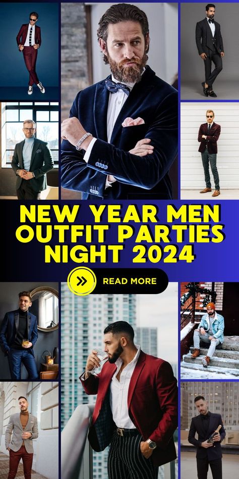 Get ready to make a fashionable entrance at the new year men outfit parties night in 2024. Mens fashion for the winter season provides numerous possibilities, whether you're attending a club night, a casino evening, or a beach party in Ibiza. Consider a cocktail outfit with a black and white theme, and add neon accents to match the euphoria of the night. New Years Suits Men, New Years Eve Outfits Men Classy, Mens Evening Outfit, New Years Men Outfit, New Year Party Outfit Men, Hollywood Theme Party Outfit Men, Cocktail Party Outfit For Men, Mens New Years Eve Outfit Parties, Men’s New Years Eve Outfit