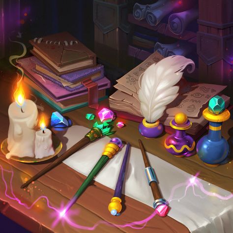 ArtStation - Magic school , Lena Kroshilina Witch Room, Props Concept, Rpg Horror, Casual Art, 2d Game Art, Props Art, Rpg Dice, Fantasy Props, Game Props