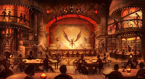 Steampunk Circus, Steampunk City, Black And White Comics, Fantasy Places, Environment Design, Environment Concept Art, Dieselpunk, Cthulhu, Cabaret