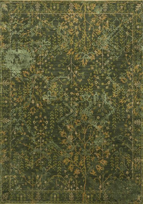 Hogwarts, Yellow, Jenny Jones, Green Rug, Moss Green, Pure Silk, Rug, Silk, Wool