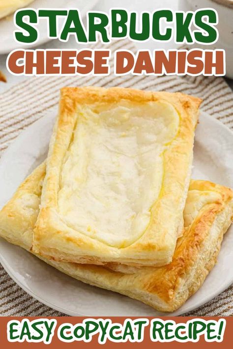 Make these Starbucks Cheese Danish instead of spending money at the coffee shop. They are easy to make and you only need a few ingredients. These Starbucks Cheese Danish are made easily with simple ingredients. The hint of lemon and the flaky crust makes them a sweet treat for any occasion. #eatingonadime #starbuckscheesedanish #copycatrecipes Starbucks Recipes Breakfast, Starbucks Turkey Sage Danish, Copycat Starbucks Cream Cheese Danish, Starbucks Cream Cheese Danish Recipe, Easy Cheese Danish, How To Make Cheese Danish From Starbucks, Starbucks Vanilla Bean Custard Danish, Starbucks Danish Recipe, Starbucks Danish