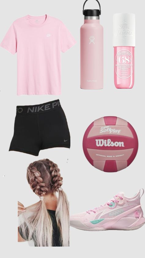 pink volleyball fitttt Pink Volleyball Outfit, Sporty Pink Outfits, Volleyball Shorts Outfit, Volleyball Style, Cute Volleyball Outfits, Pink Volleyball, Cute Easy Outfits For School, Vollyball Outfits, Volleyball Clothes