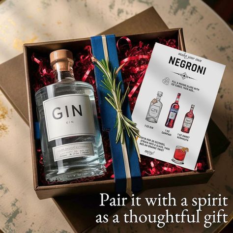 gin gift basket with a personalized negroni recipe card as a gin lover gift idea Gin Gift Ideas, Gin Gift Basket, Negroni Cocktail Recipe, Cocktail Recipe Card, Gift Idea For Boyfriend, Idea For Boyfriend, Gifts For Gin Lovers, Negroni Cocktail, Cocktail Sign