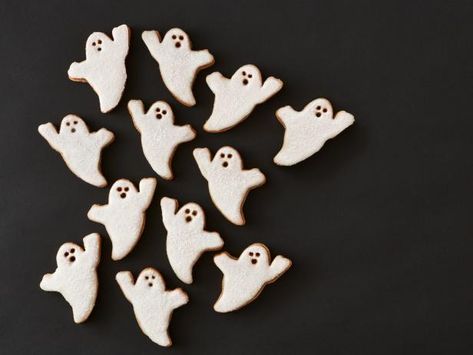 Spiced Linzer Ghost Cookies Ghost Linzer Cookies, Plain Cookies, Pumpkin Pecan Pie, Linzer Cookies, Classic Sandwich, Ghost Cookies, Spooky Treats, Food Network Magazine, Pure Vanilla